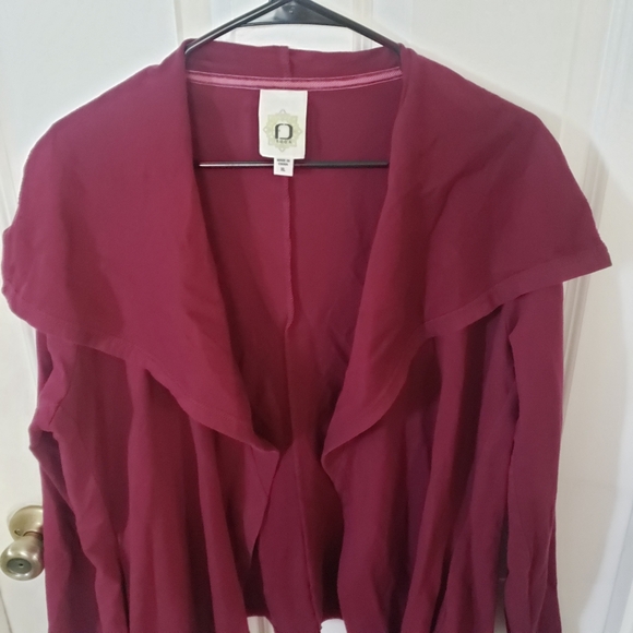 ⭐ FUDA Open Front Wide Collar Maroon Burgandy Wine Long Sleeves Cardigan XL - Picture 2 of 9